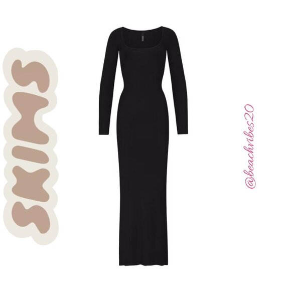 SKIMS Soft Lounge Petite Long Sleeve Dress Onyx Medium NWT - Picture 4 of 6